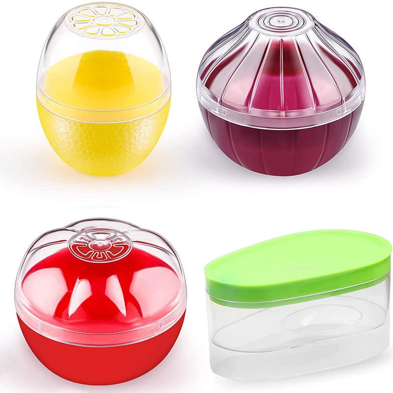 AYCCNH Fruit and Vegetable Storage Containers for Fridge 4 Piece Set, Onion, Lemon, Tomato and Avocado Saver/Holder/Keeper - Image 1
